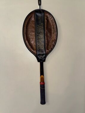 Vintage Wilson Wood Tennis Racket + Brown Leather Cover
